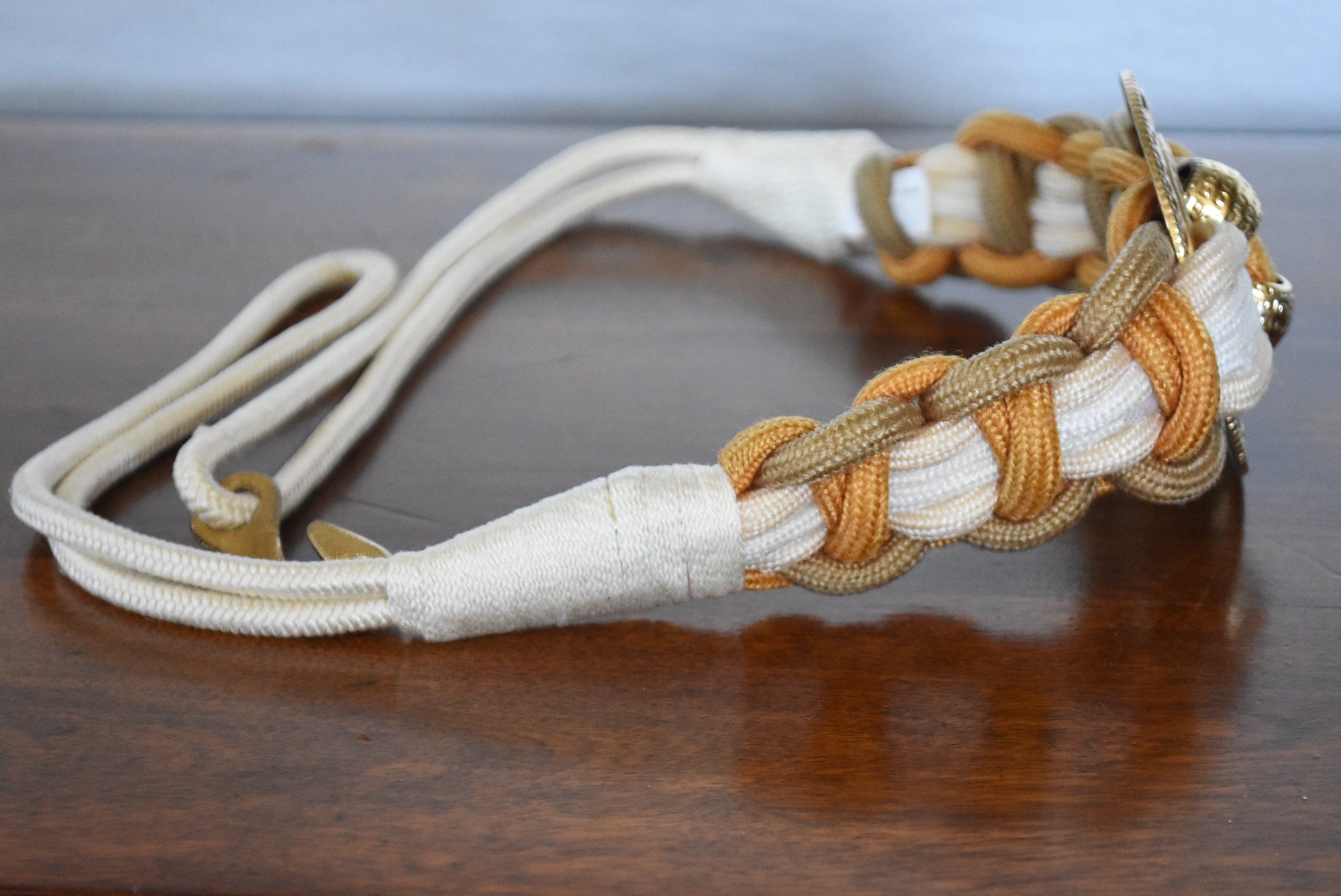 Vintage 1980s Braided Cord Belt with Silver Medallion Sz M Vintage 1980s Braided Cord Belt With Gold Medallion, Size M  main image 4