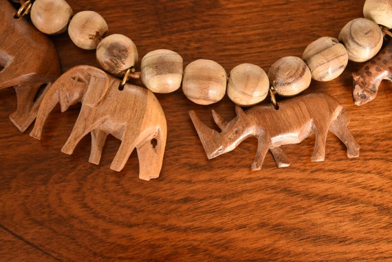 vintage wooden bead and carved African animal cor… - image 8