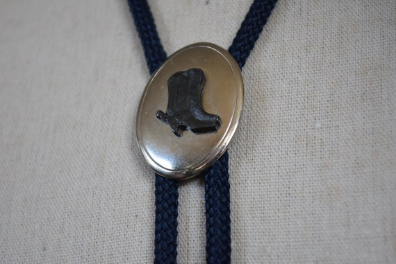 vintage cowboy boot bolo tie - silver tone on nav… - image 6