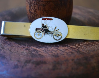 Vintage Goldtone Enameled Horseless Carriage Tie Bar – 1960s Formal Wear