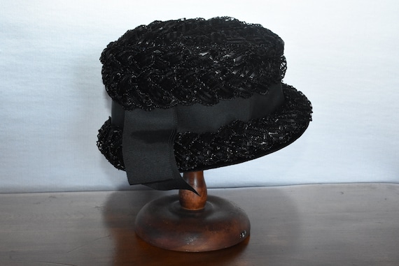 Black Woven Ribbon Vtg Hat 1930 Hat Sheer Woven Ribbon, Black Accents - Etsy main image 4