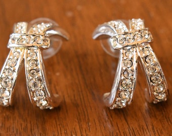 vintage rhinestone pave X earrings - Napier - 1980's - pierced - formal wear