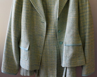 vintage pale blue and green silk Pendleton two piece suit - NOS - size 14 - Pendleton Jacket and skirt - 1990's - tailored couture