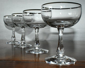 Vintage Fostoria Champagne Coupes – Platinum Banded Trousseau, Set of 4