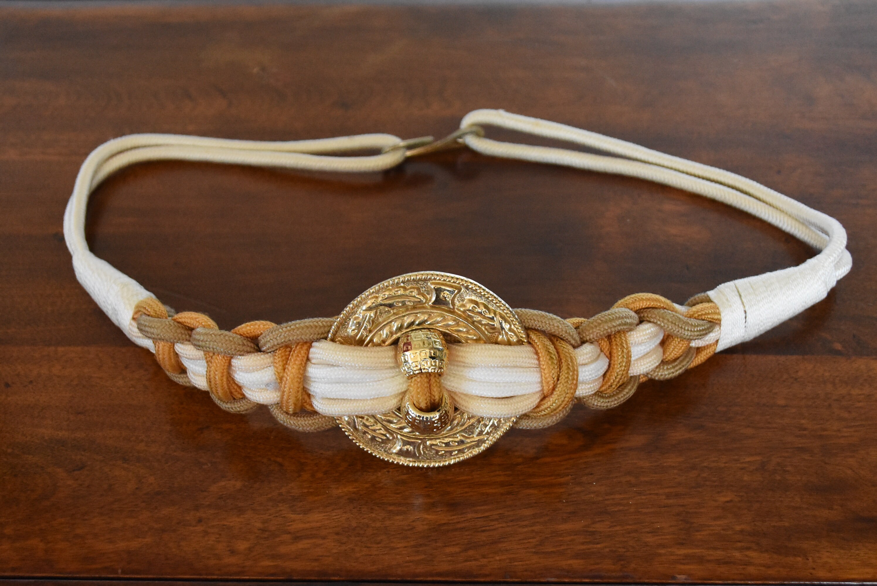 Vintage 1980s Braided Cord Belt with Silver Medallion Sz M Vintage 1980s Braided Cord Belt With Gold Medallion, Size M  main image 3