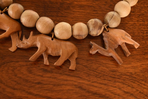 vintage wooden bead and carved African animal cor… - image 5