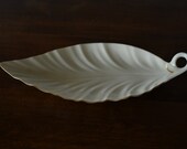 vintage ivory Lenox leaf dish - gold edge - candy dish - 1990 39 s woodland - monochromatic - USA
