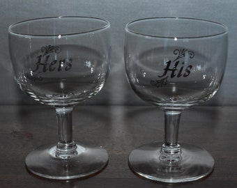 Vintage His and Hers Champagne Coupes – Silver Script Toasting Glasses