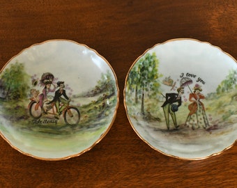 Vintage Porcelain Ring Dishes, Hiram & Daisy, Signed Bylsma