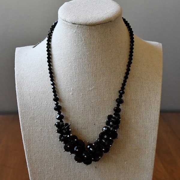 vintage Trifari black facted bib bead necklace - 1950's - midcentury - glam - after five