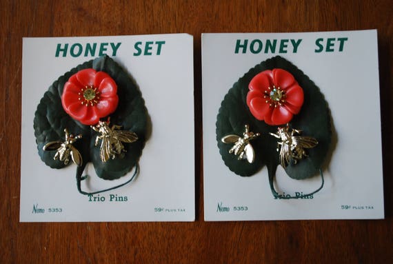 Vintage Nemo Honey Trio Scatter Pins - Flower and… - image 3