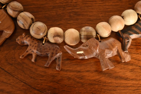 vintage wooden bead and carved African animal cor… - image 7