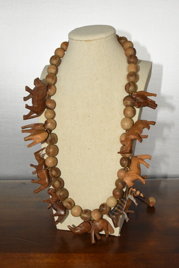 vintage wooden bead and carved African animal cor… - image 3