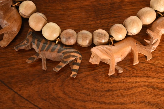 vintage wooden bead and carved African animal cor… - image 6