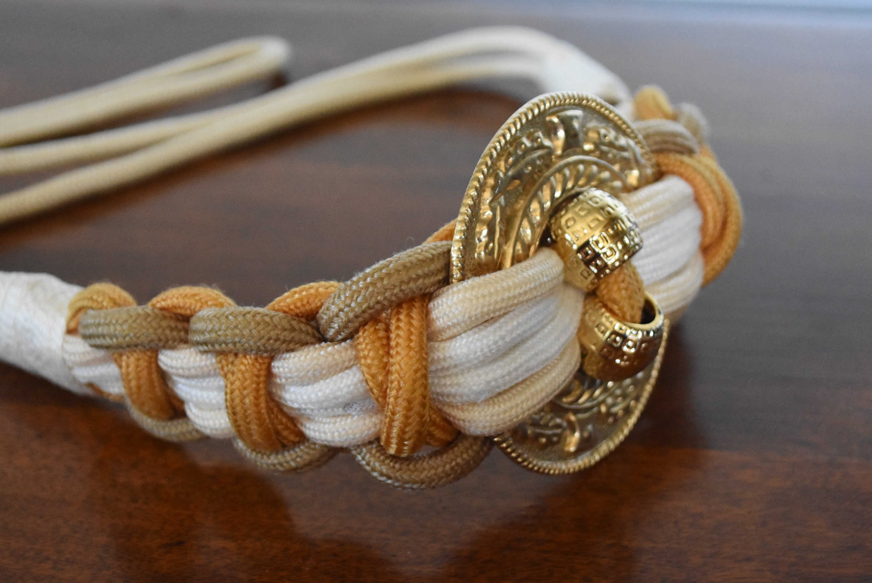 Vintage 1980s Braided Cord Belt With Gold Medallion, Size M  display picture 3