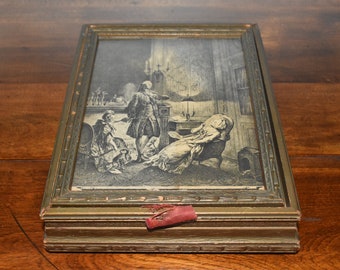 Victorian Fainting Lady Dresser Box - Handmade Tramp Art Jewelry Relic