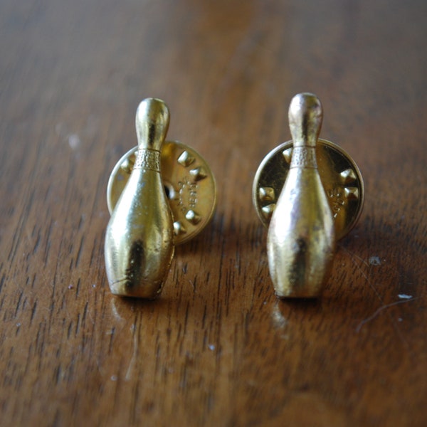 Vintage Pair of Goldtone Bowling PinTie Tacks - 1970's - Spare