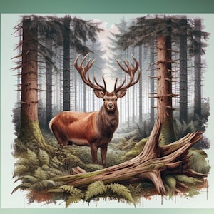 Retro Deer Wilderness Scene Ready To Press, Dtf Transfer, Heat Press, Hot Peel Dtf Transfer, Deer Lover Gift