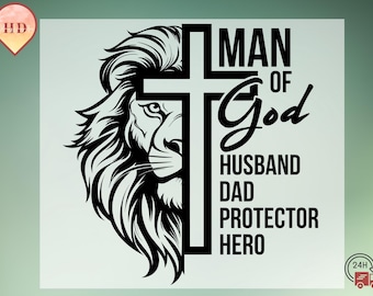 Christian Lion DTF Heat Transfer: Man Of God, Father's Day Iron On