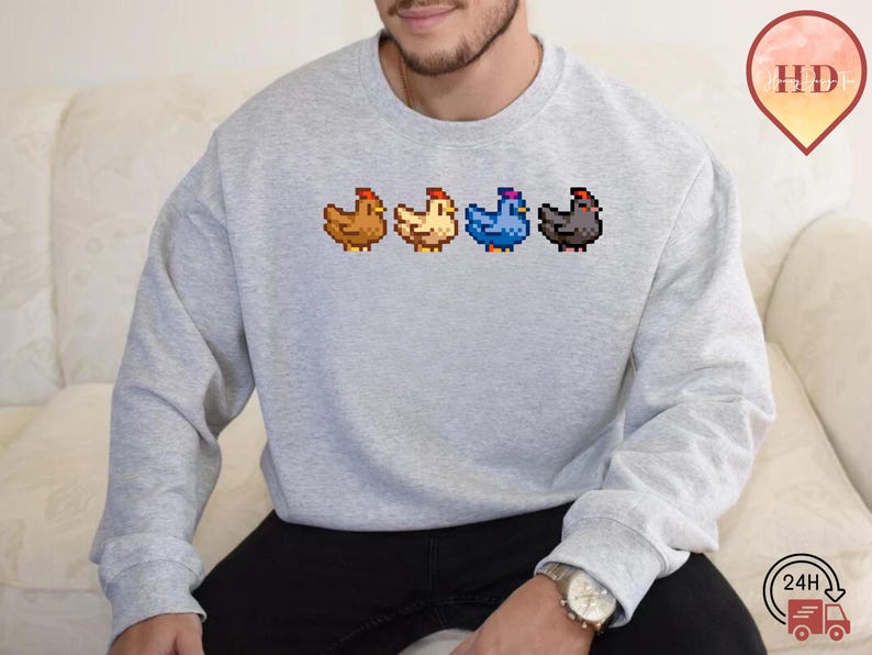Stardew Valley Chicken Ready To Press, Pixel Chicken DTF Transfer,  Stardew Valley Direct to Film, Gaming Merch, Perfect Gift for Gamers