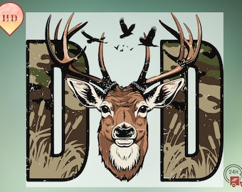 Retro Hunter Dad DTF - Camo Deer Design Heat Transfer