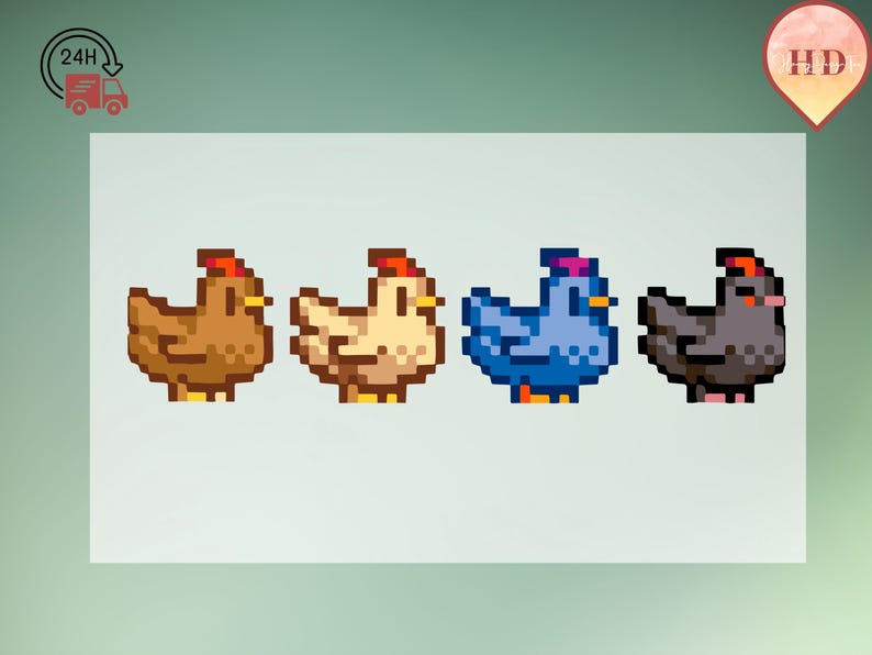 Stardew Valley Chicken Ready To Press, Pixel Chicken DTF Transfer,  Stardew Valley Direct to Film, Gaming Merch, Perfect Gift for Gamers