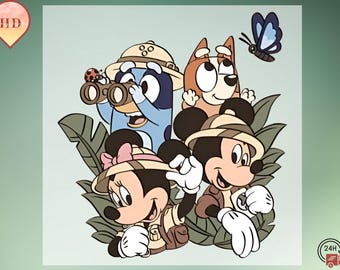 Mickey Minnie Bluey Safari Adventure DTF Heat Transfer (Physical)