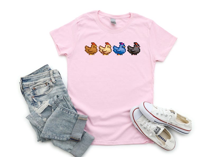 Stardew Valley Chicken Ready To Press, Pixel Chicken DTF Transfer,  Stardew Valley Direct to Film, Gaming Merch, Perfect Gift for Gamers