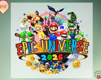 Epic Universe Mario Characters DTF Heat Transfer (2026)