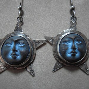 Earrings-Moonstars Made with Sterling Silver and Clay