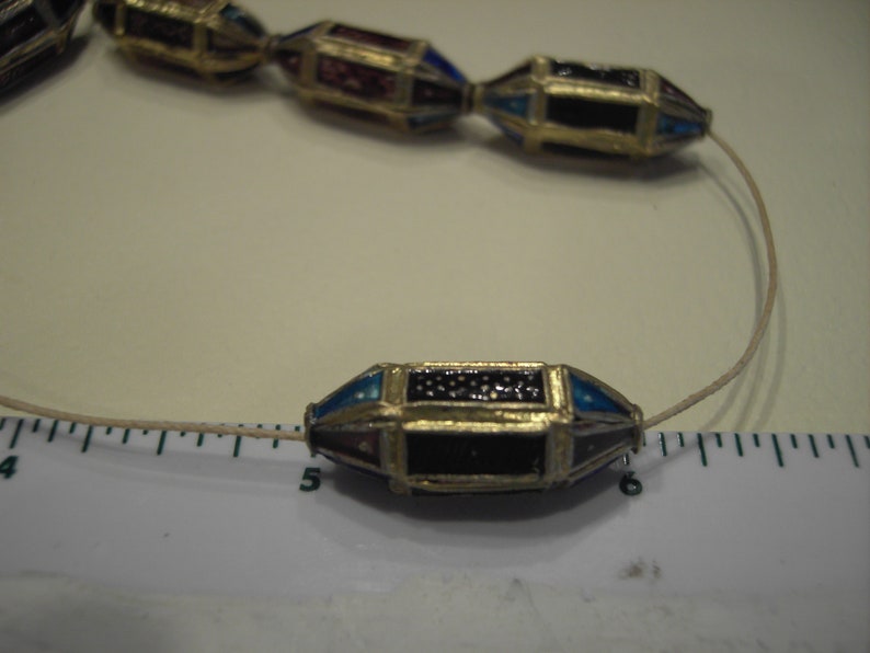 Vintage 6 Sided Purple /& Blue Enamel Asian Beads 6 Beads