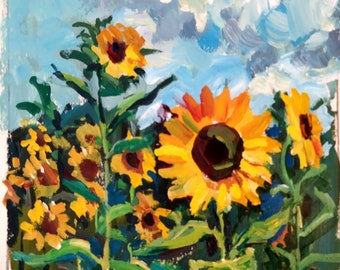 Sunflowers, Flowers, garden, landscape, original acrylic painting