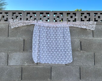 70s Vintage White Lace Half Apron Pink Accents Hostess Holiday Baking