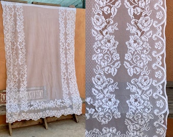 Romantic Vintage White Net Floral Lace Curtain Panel 85" x 58"