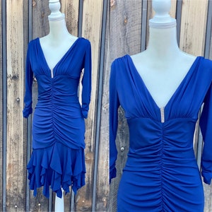 Vintage Scott Mcclintock Royal Blue Ruched Dress Rhinestone - Etsy