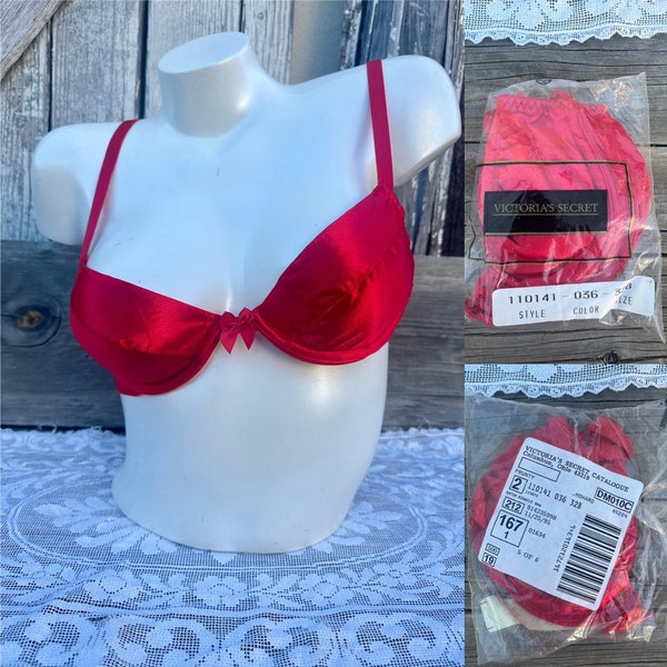 1995 Vintage Red Satin Miracle Bra NEW OLD STOCK By Victoria's Secret Size 32B