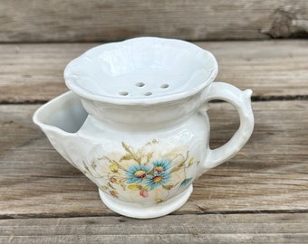 1800s Antique Shaving Mug Scuttle Blue Floral Motif Marked China