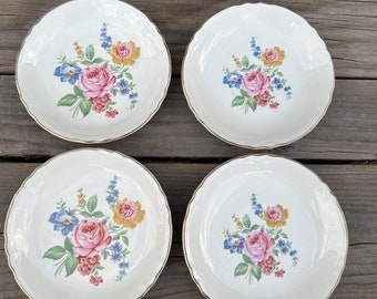 4 Saucers Large n Small Center Floral Print Hazel Pattern by Scio 6in Each