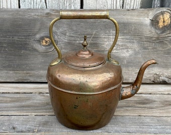 1800s French Antique Copper Gooseneck Tea Pot Marked Depose