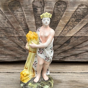 Early Antique c1825 Staffordshire Pottery Figurine Maiden With Wheat Sheath