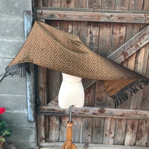 Versatile Vintage Gold n Black Scarf Wrap Fishnet Borders 78&quot; x 20&quot;