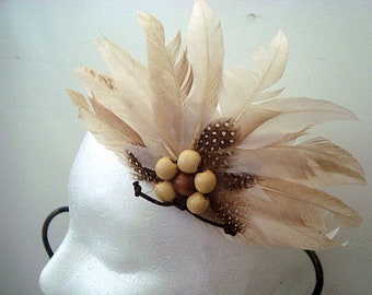 Vintage Beige Feathers Beaded Flapper Pin For Hat or Accessorize