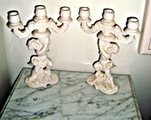 Vintage Pair of Cupid Candelabras White Porcelain Ceramic China