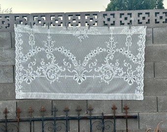 Vintage Victorian Style White Lace Curtain Panel Floral Bouquets Bows & Scrolls Pattern 60" x 35"