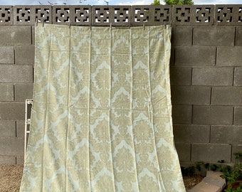 1990s Elegant Moss Green Jacquard Curtain Panel Long 84" x 54"