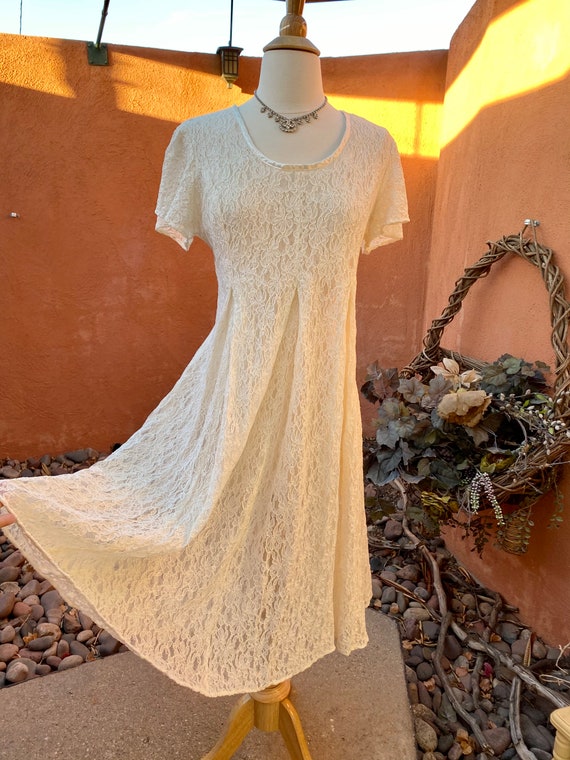 1980s Cream Stretch Lace Dress By Jeffery & Dara … - image 3