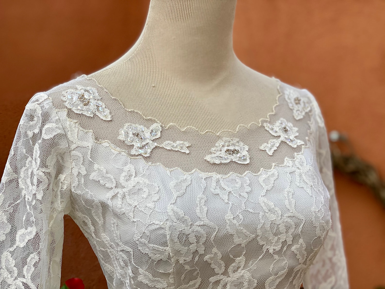 1950s White Lace Tea Length Wedding Dress Long Sleeves Sewn in - Etsy