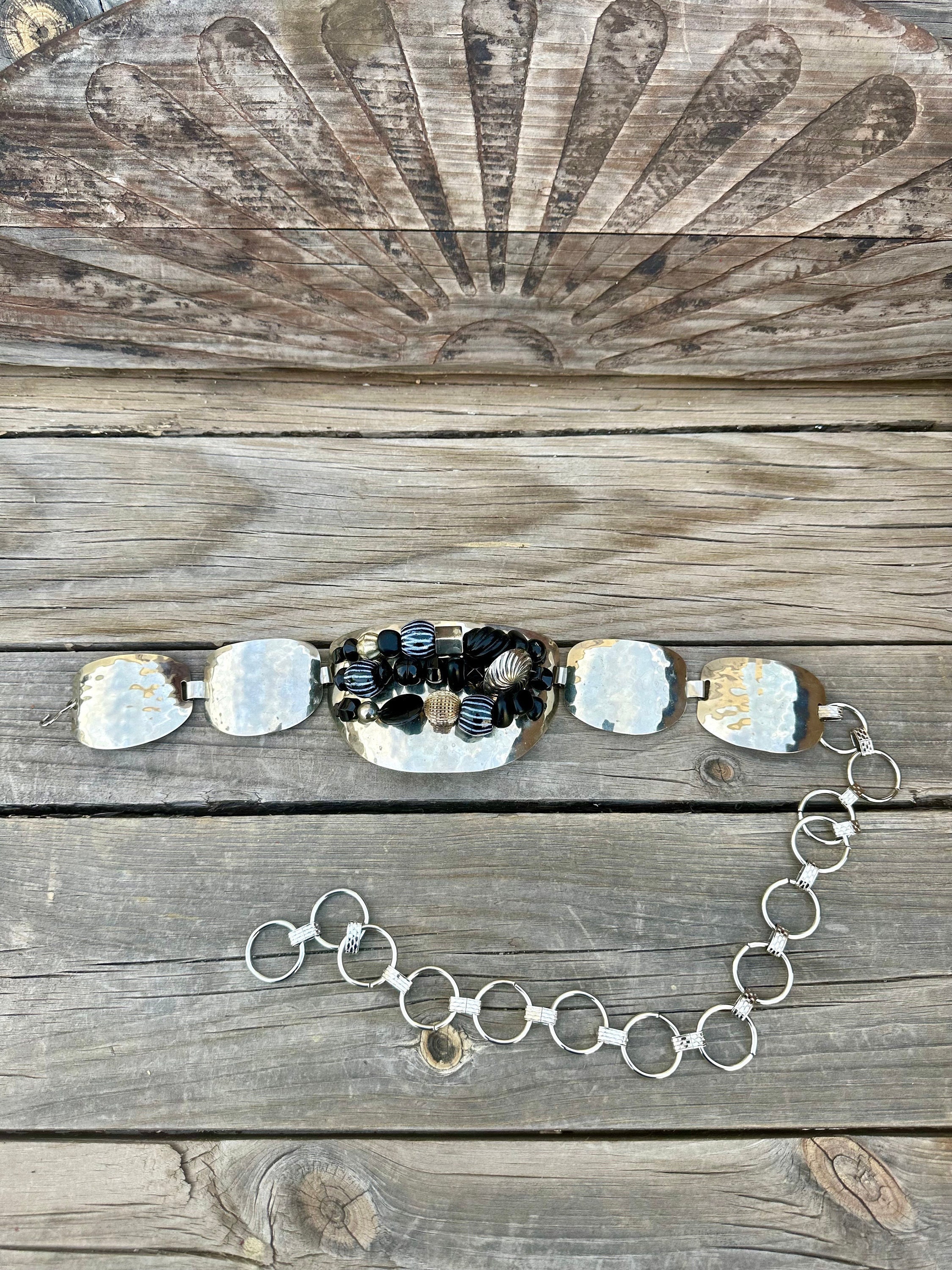 80s Hammered Brass Bookchain Link  Belt Artist Signed 80s Signed by Artist Silver Hammered Metal Bookchain Link  main image 3