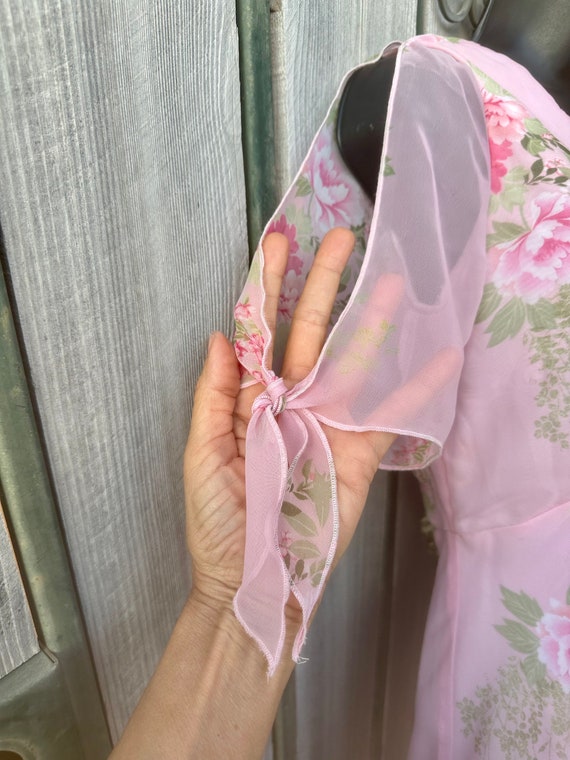 Vintage Sheer Pink Floral Overlay Dress by Amanda… - image 5