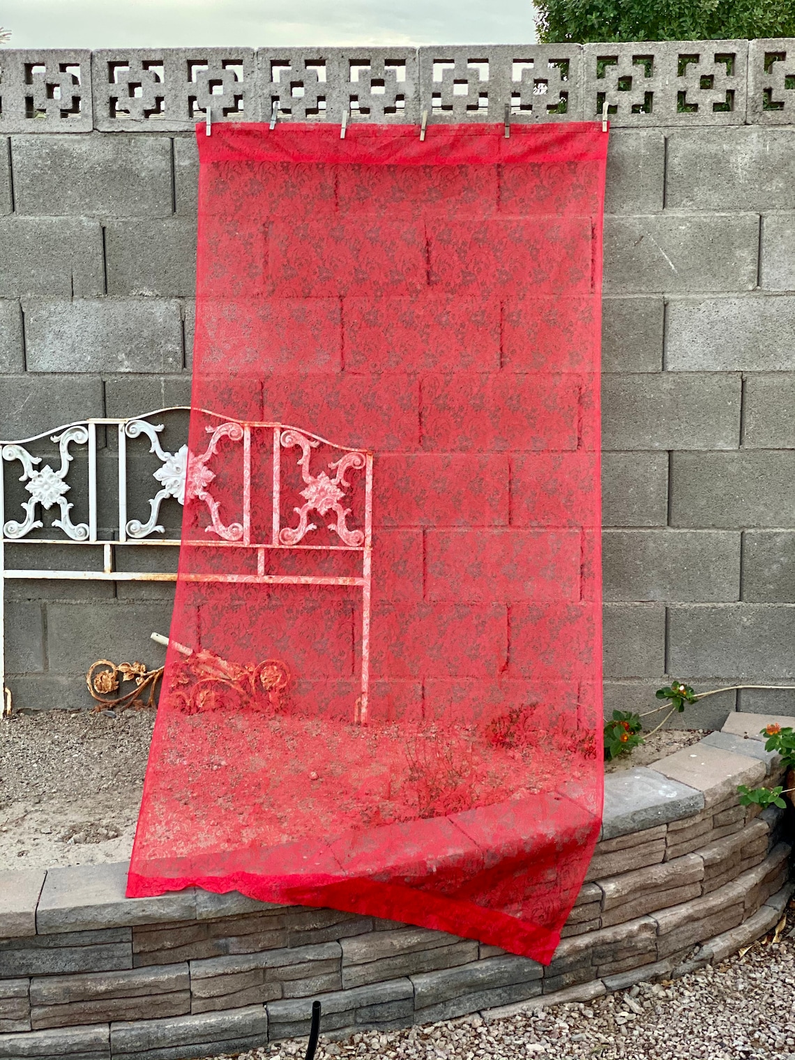Vintage Romantic Red Lace Curtain Panel 82 X 38 Etsy